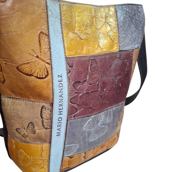 Mario Hernandez Butterfly Embossed Leather Patchwork Bucket Bag - Picture 2 of 8